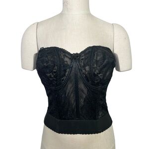 Vintage Goddess Womens Black Lace Corset Top‎ Size 36DD Boning Gothic Coquette